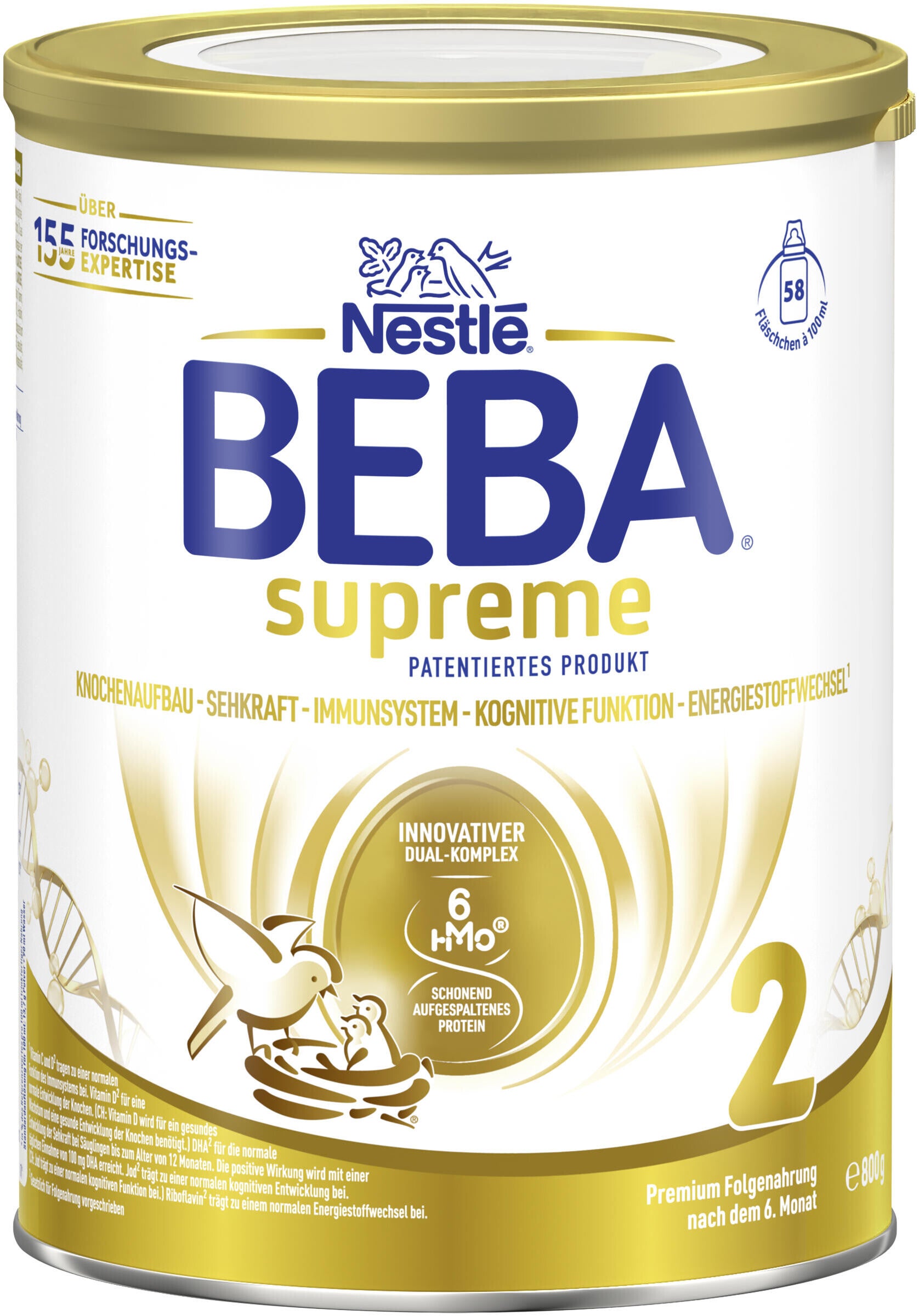 Foto einer gold-weißen Dose Nestlé BEBA Supreme Säuglingsnahrung