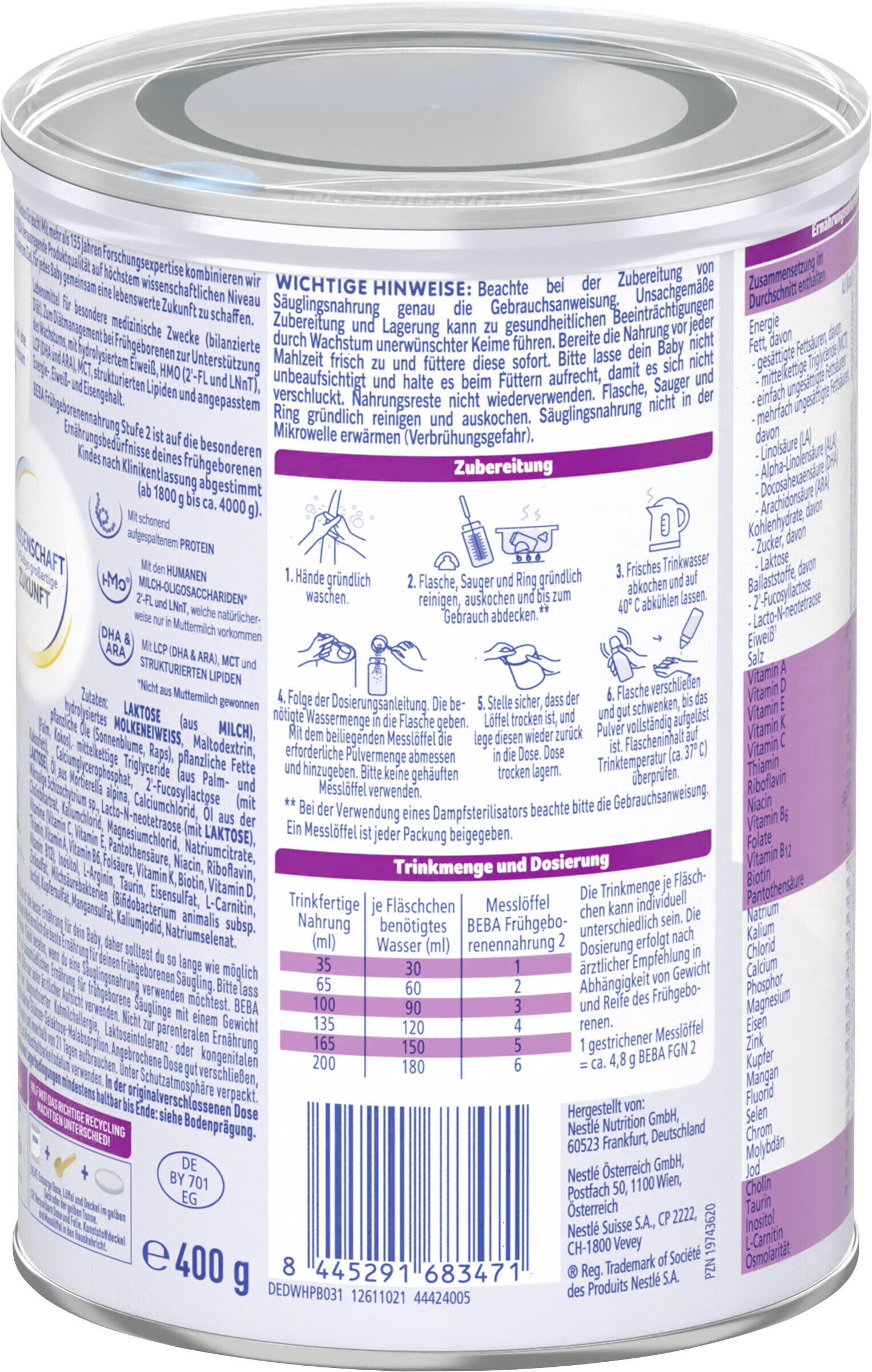 BEBA Frühgeborenennahrung 2 Back Pack