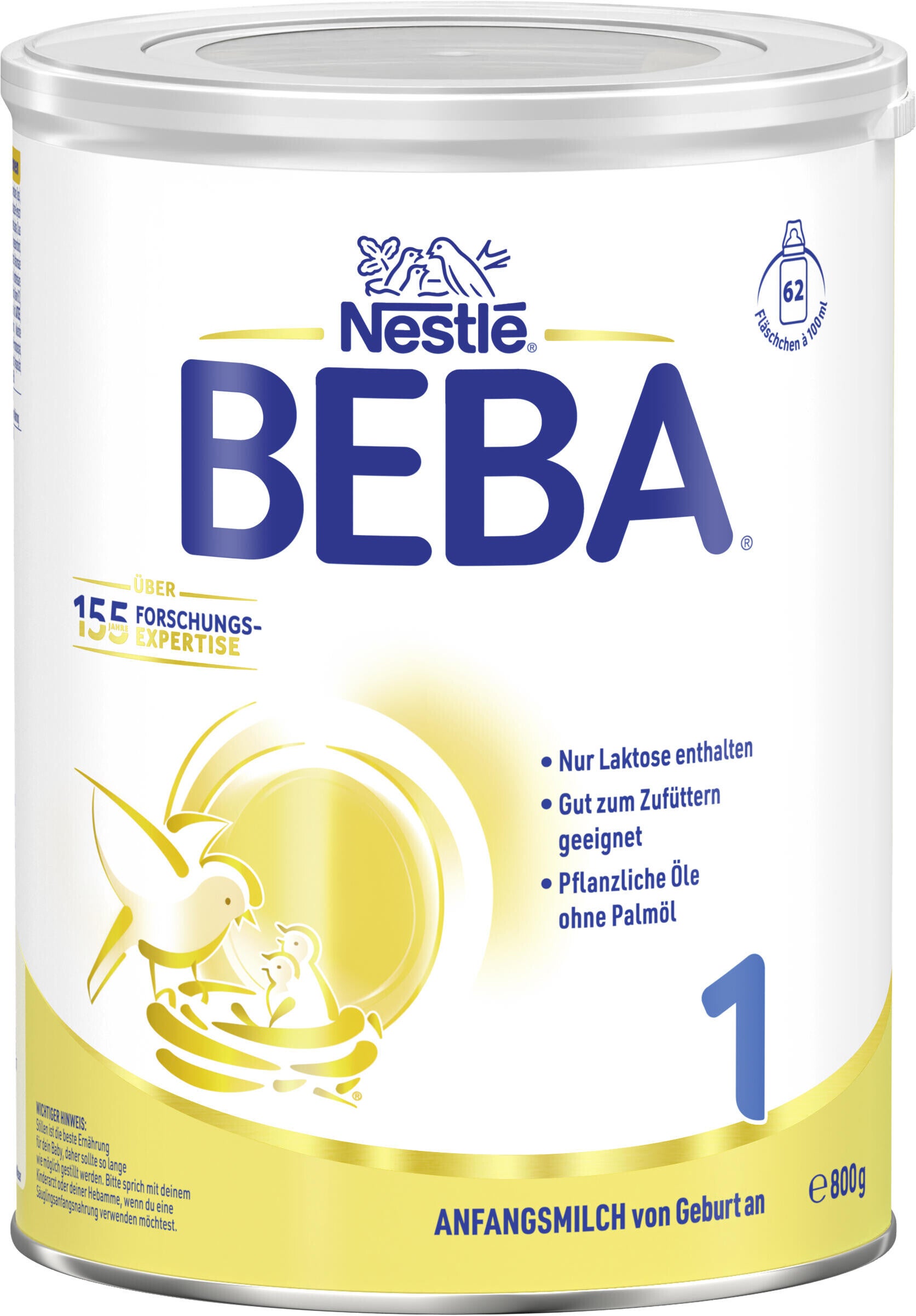 Nestlé BEBA Anfangsmilch 1 in gelber Dose mit blauem Logo.