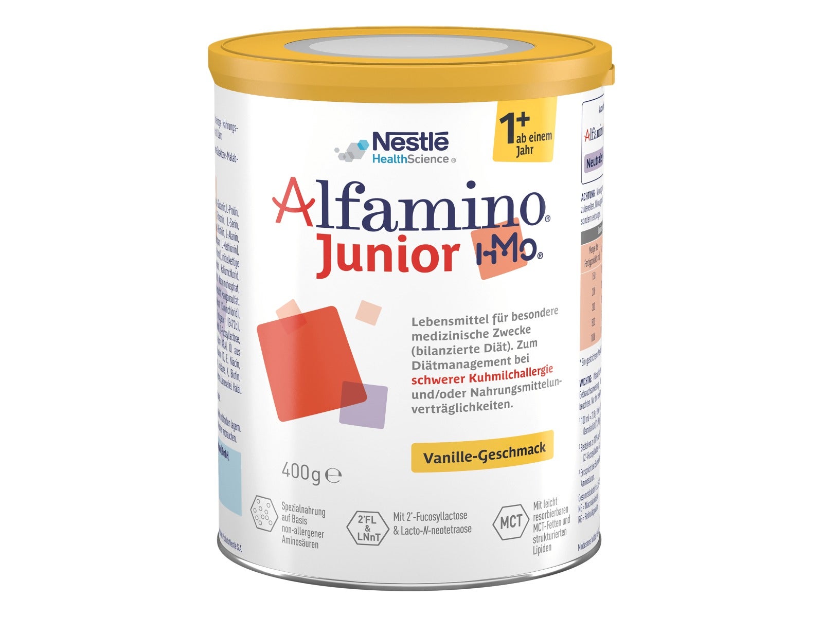 Alfamino Junior Vanille-Geschmack 400 g Dose -Front 