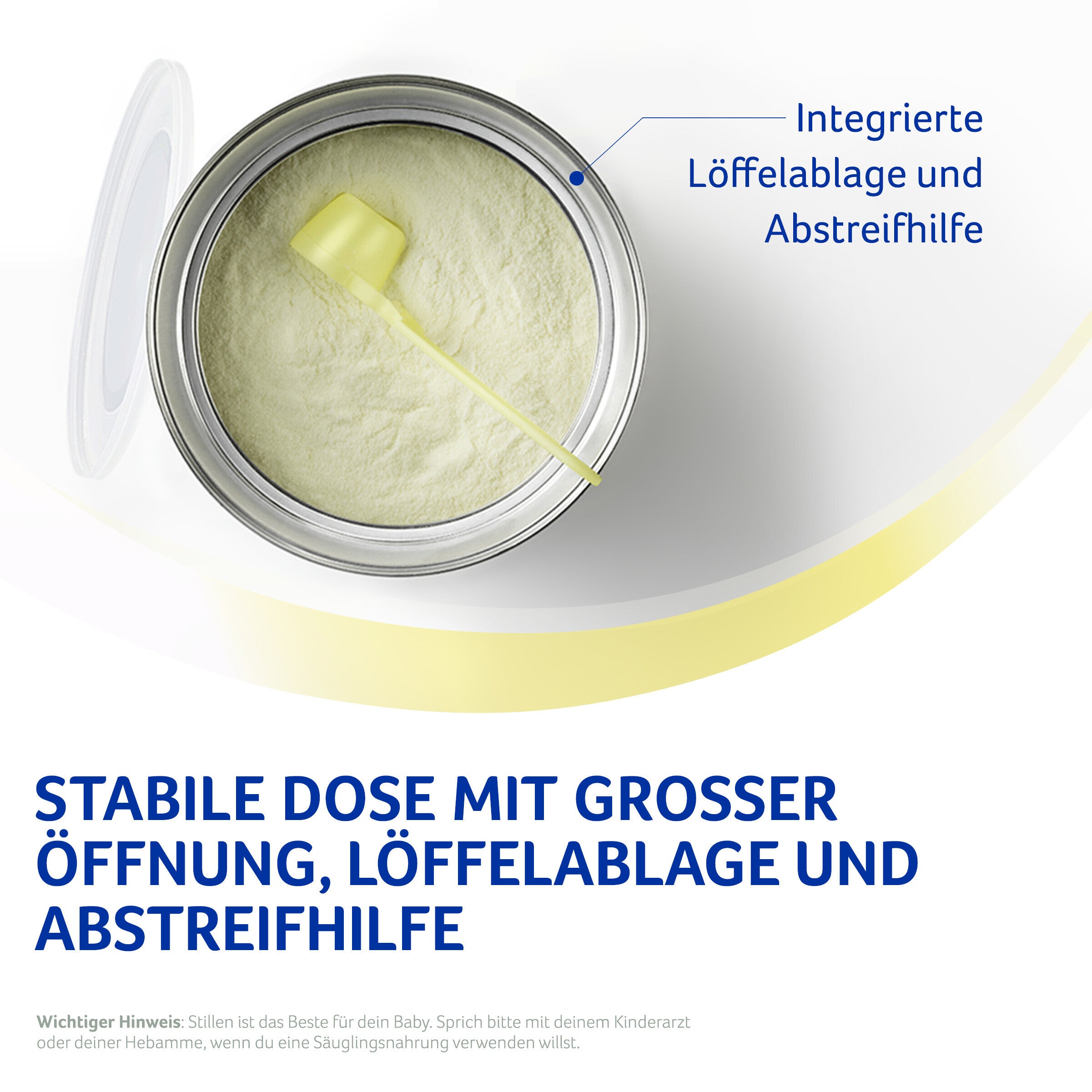 Container of powdered substance with spoon rest and scraper feature.