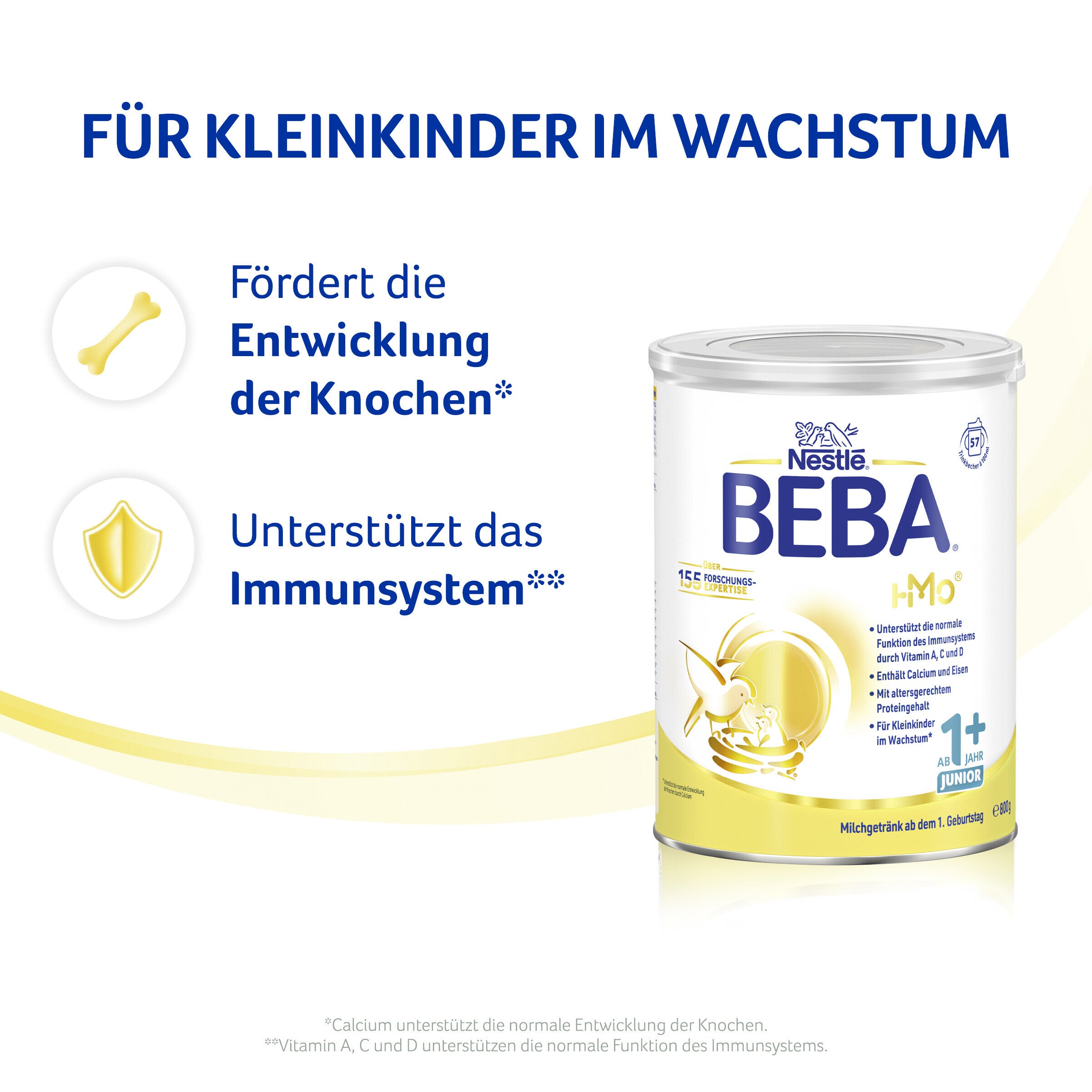 Nestlé Beba formula for toddlers, white and yellow can design.