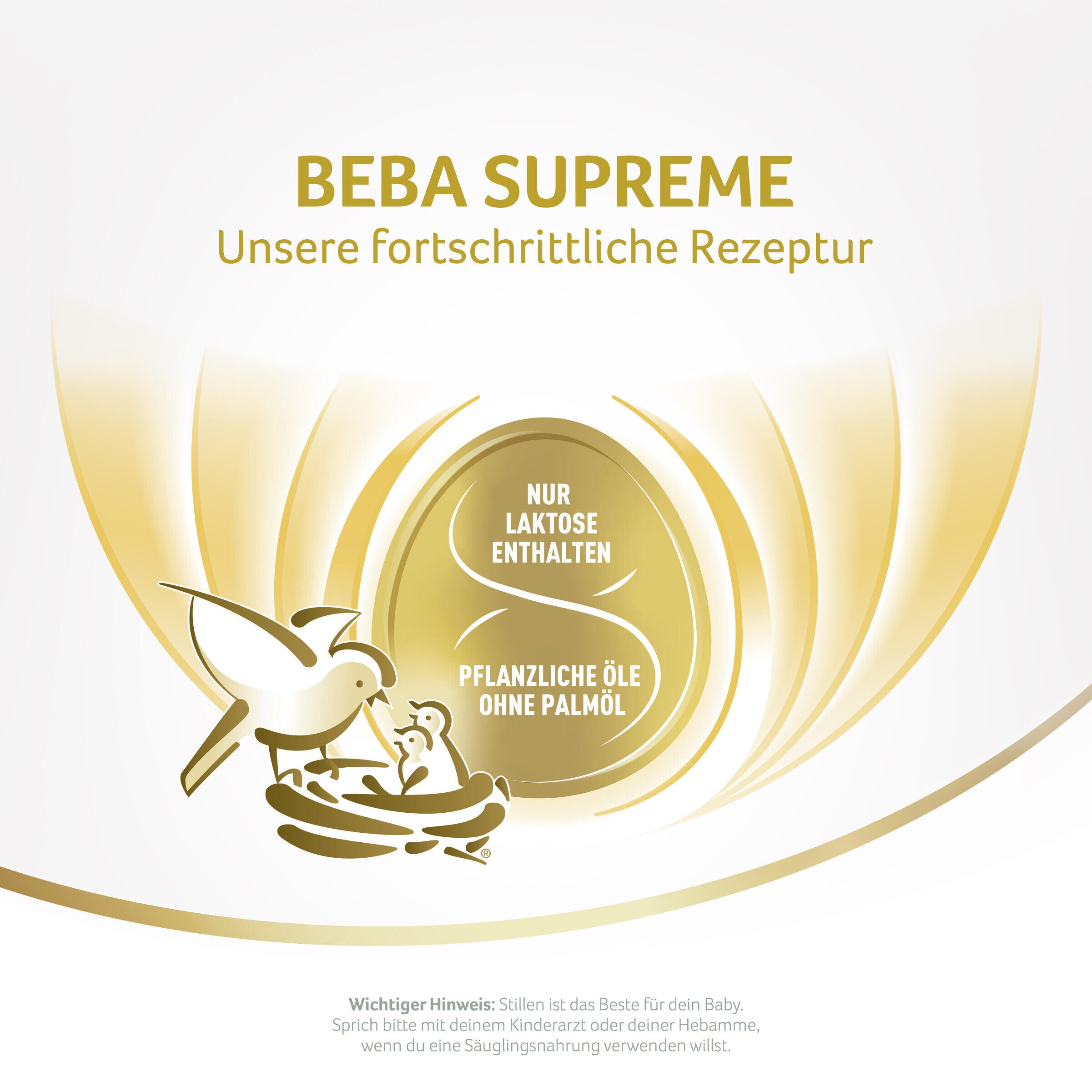 BEBA Supreme Gold-Weißes Produktetikett mit Mutter-Kind-Icon