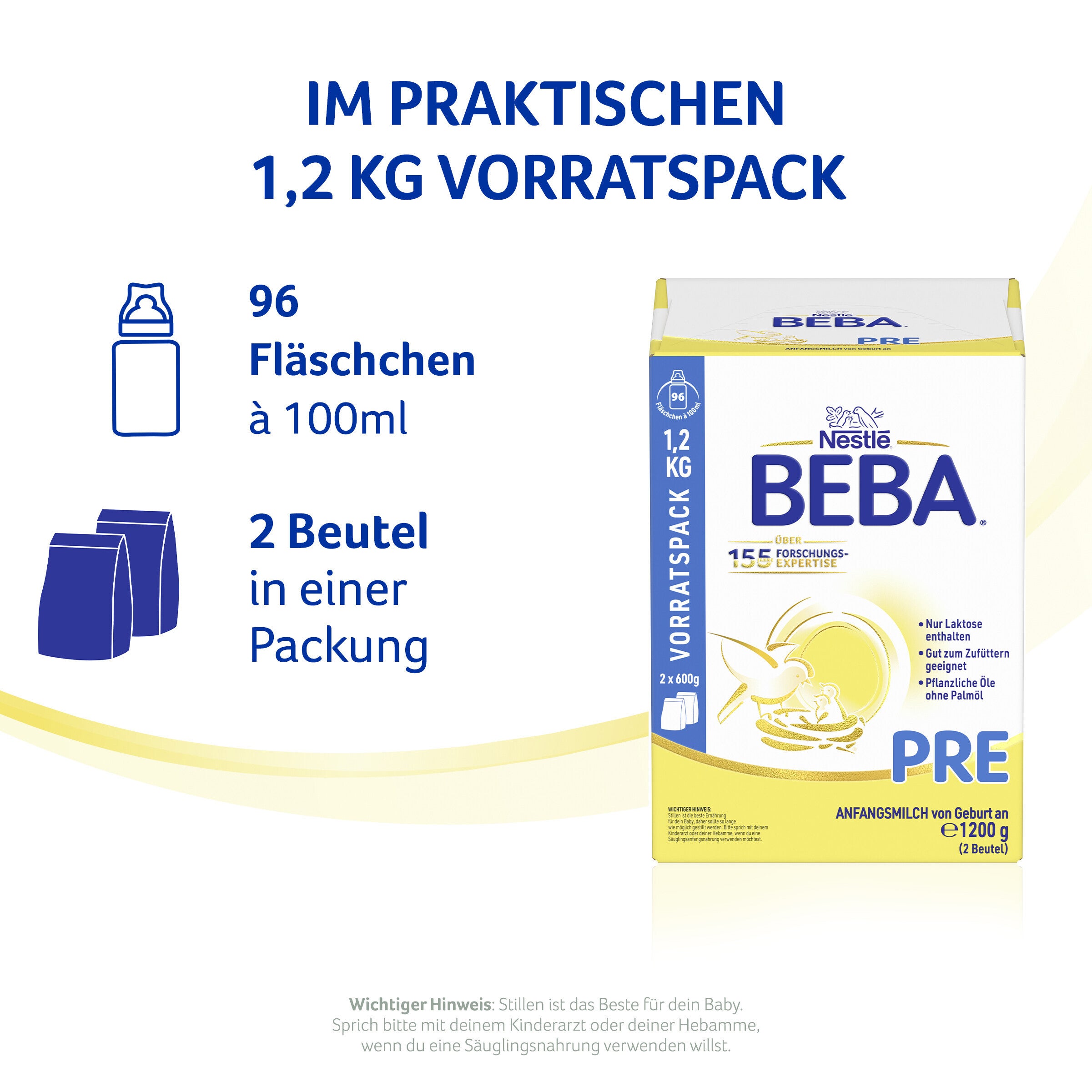 Packaging of BEBA PRE formula with product details in German.