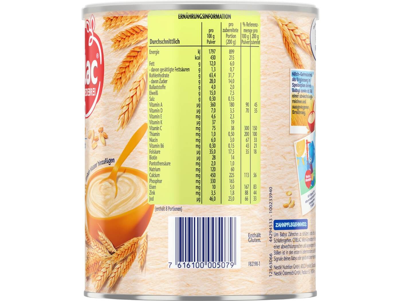 CERELAC Milch-Getreidebrei mit Weizen- 400g - Ansicht Ernährungsinformation