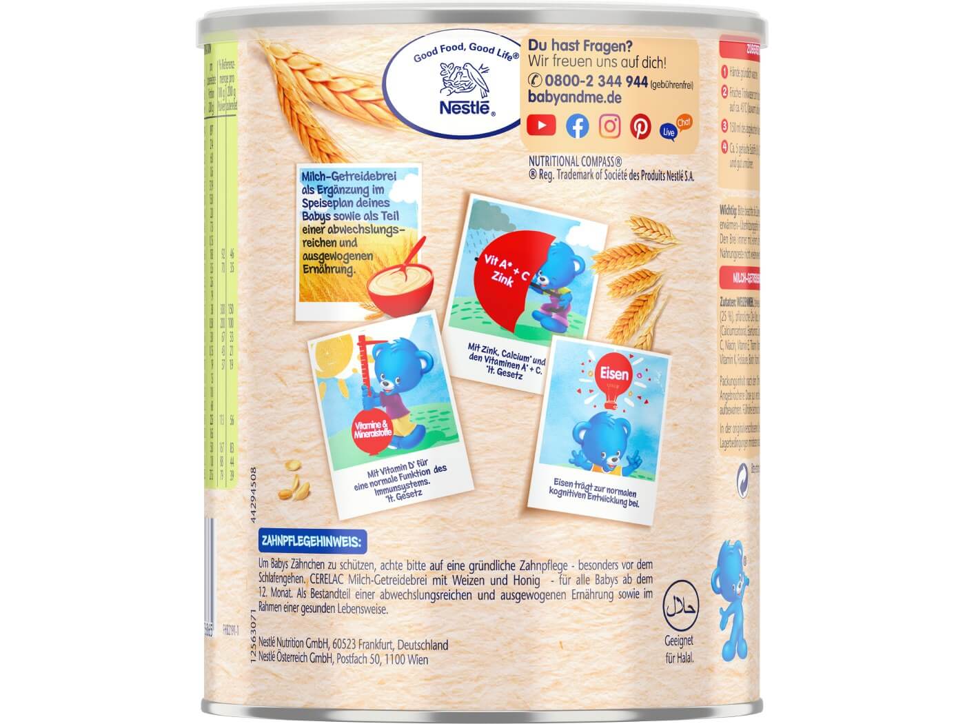 CERELAC Milch-Getreidebrei mit Honig- 400g - Ansicht Produktvorteile​  ​