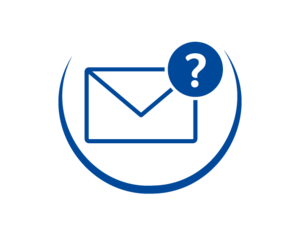 Envelope with question mark, blue circular outline.
