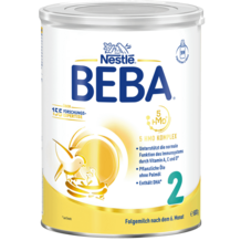 Weiß-gelbe Dose Säuglingsmilch BEBA 2