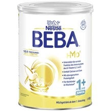 Nestlé BEBA Milchpulverdose, gelb-weiß, Hasen-Logo und Messlöffel