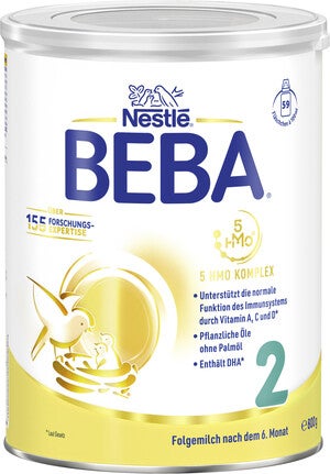 Weiß-gelbe Dose Säuglingsmilch BEBA 2
