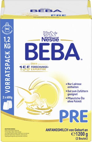 Nestlé BEBA Pre Säuglingsmilchpackung, blau-gelb, 1,2 kg.