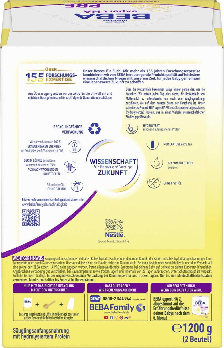 BEBA expert Ha Pre 1200 g Rückseite