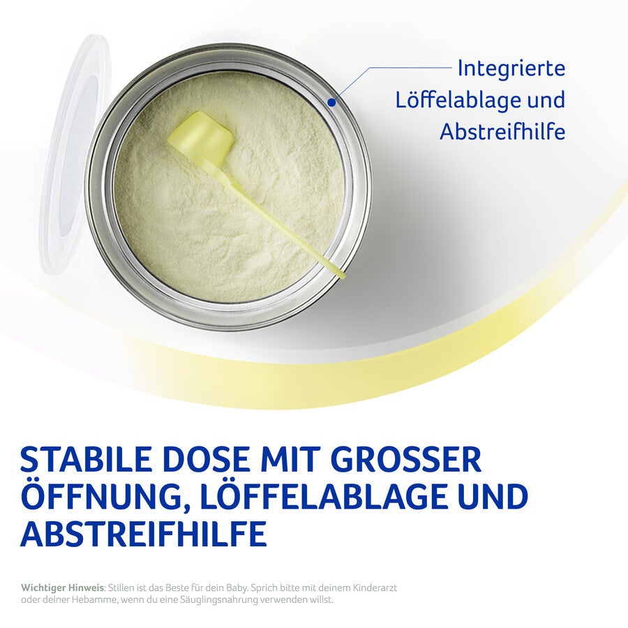 Container of powdered substance with spoon rest and scraper feature.