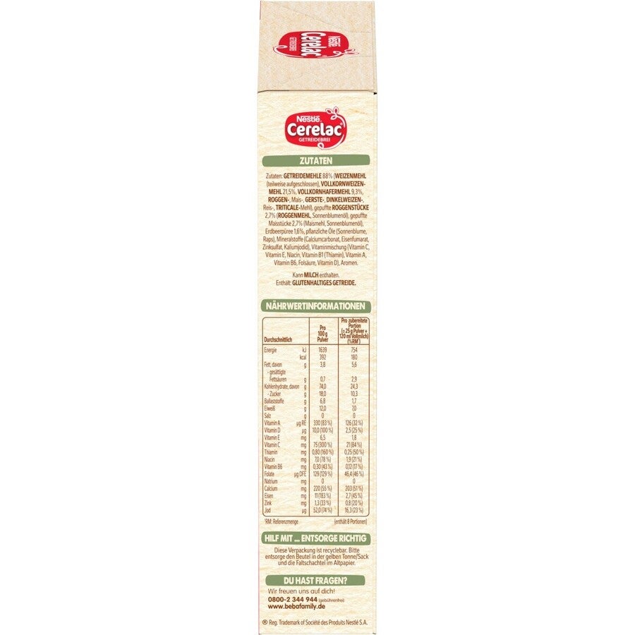 Verpackung einer Getreideflocken-Marke mit Nährwertangaben.