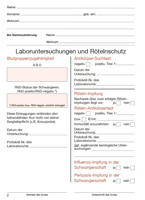 Der Mutterpass Seite 2 | Babyservice