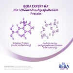 Protein molecule graphics with German text, BEBA logo bottom right.