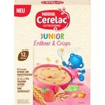 Nestlé Cerelac Junior Erdbeer & Crisps Packung mit blauem Bären.
